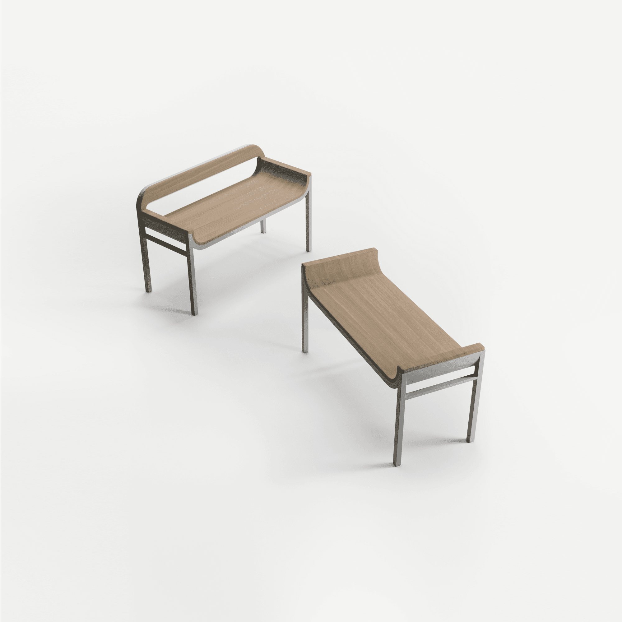 Les bancs Versõ, versions avec et sans dossier, en finition bois teinté